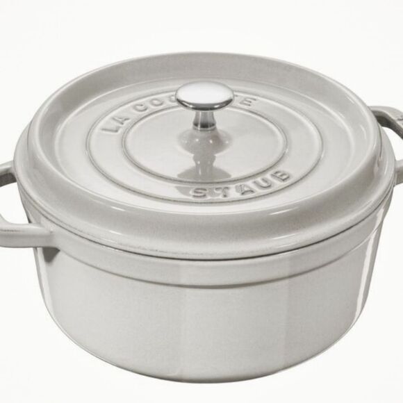 Staub Cast Iron 7QT Round Dutch Oven- White Truffle - Picture 2 of 14